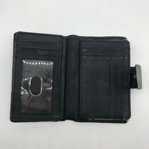 Black Leather Bi-Fold Wallet With Framed Kisslock Compartment - Picture 12 of 13